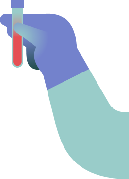 A hand holding a test tube
